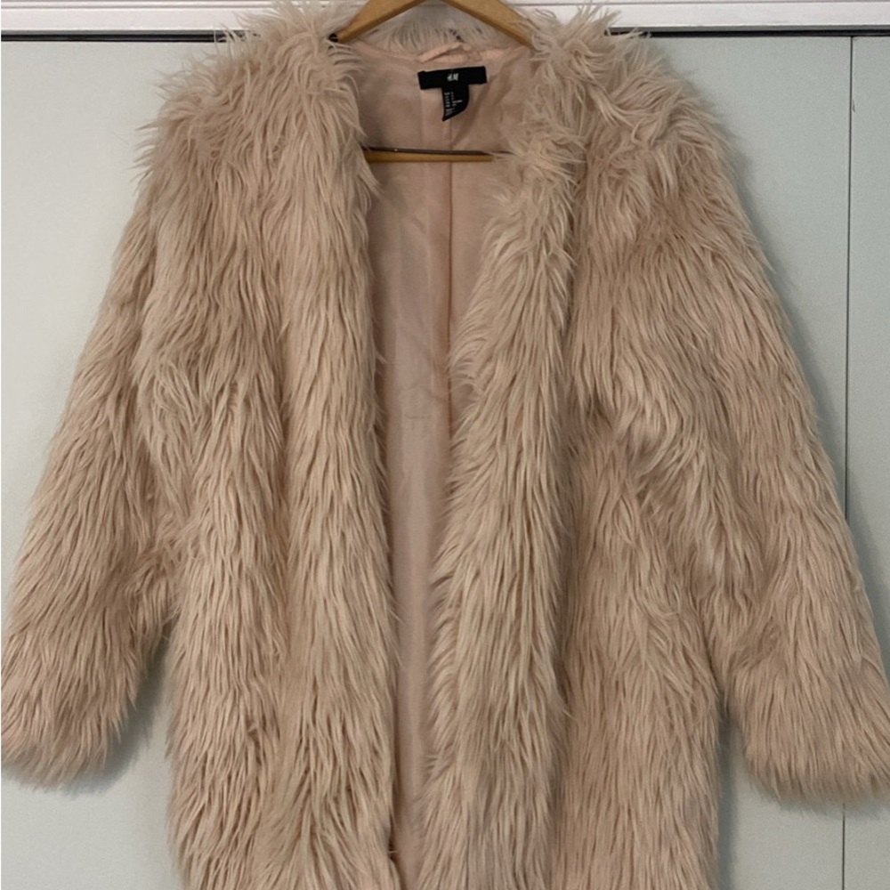 H&M Women's Teddy Jacket - dusty pink size small